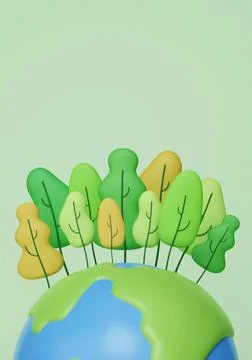 3d planet with tree. Earth Day Save World Environment. Sustainable industry Stock Illustration