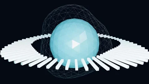 3D planetary core with rotating blocks ring seamless loop animation Stock Footage 347075686
