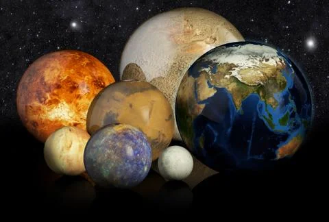 3D planets in the black background Stock Illustration