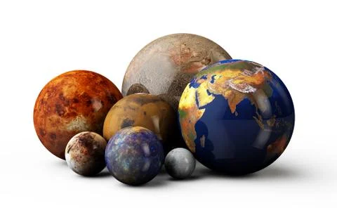 3D planets in the white background Stock Illustration