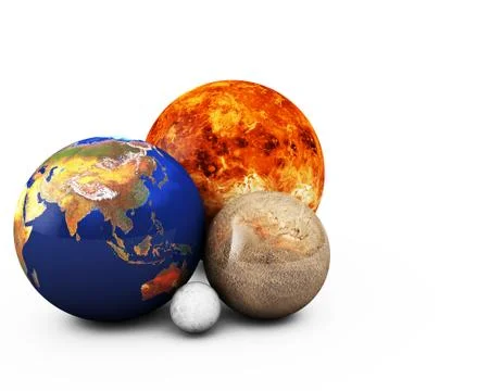 3D planets in the white background Stock Illustration