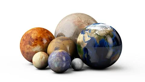 3D planets in the white background Stock Illustration