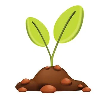 3D plant icon, vector sprout growing seedling, soil pile agriculture flower Stock Illustration