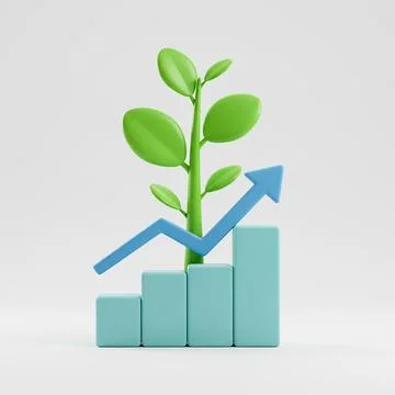 3D-Plant-Visibly-Growing-Graph-Market-1 Stock Illustration