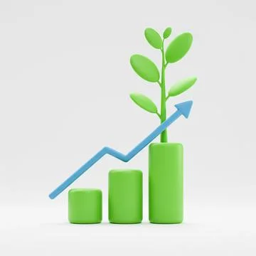 3D-Plant-Visibly-Growing-Graph-Market-4 Stock Illustration