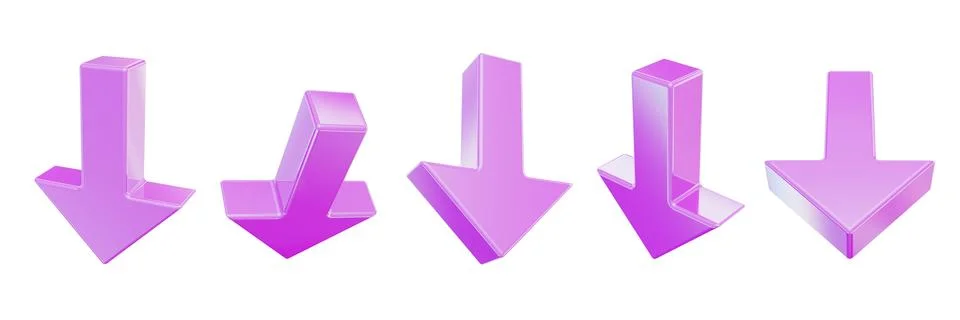 3D plastic arrow set, pink glossy UI acrylic cursor y2k purple icon Stock Illustration