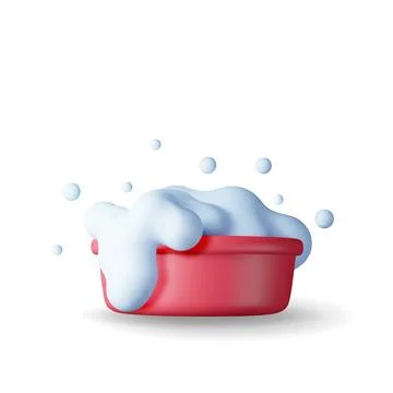 3d plastic basin with soapy foam and bubbles Stock Illustration