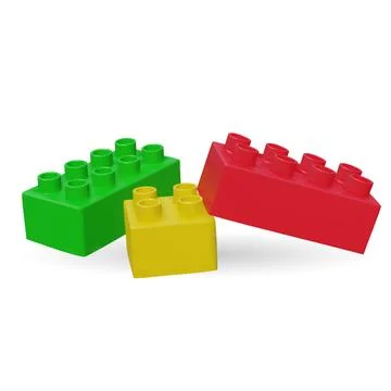 3d plastic building blocks. Popular children constructor parts. Vector illust Stock Illustration