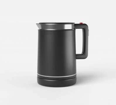 3d plastic electric kettle icon render. Black silver hot water boiler for coffee Illustrazione stock