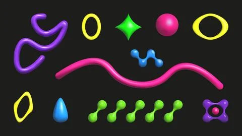 3D plastic elements set isolated abstract shapes. Stock Illustration