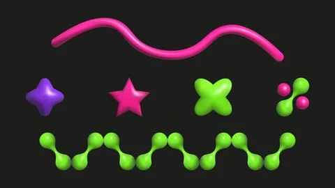 3D plastic elements set isolated abstract shapes. Illustrazione stock