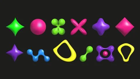 3D plastic elements set isolated abstract shapes. 스톡 일러스트