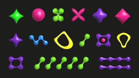 3D plastic elements set isolated abstract shapes. 스톡 일러스트