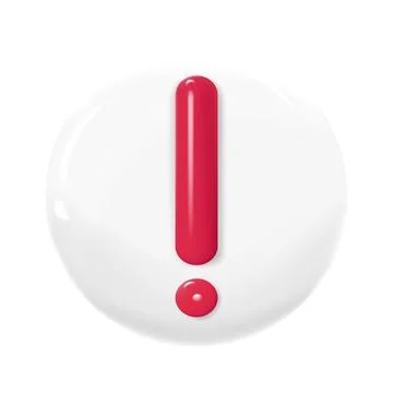 3D plastic red exclamation mark on white circular background. Attention concept. Stock Illustration