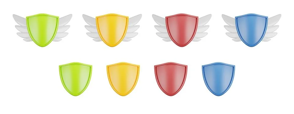 3D plastic shield set, safety badge kit, colorful render cartoon security 스톡 일러스트