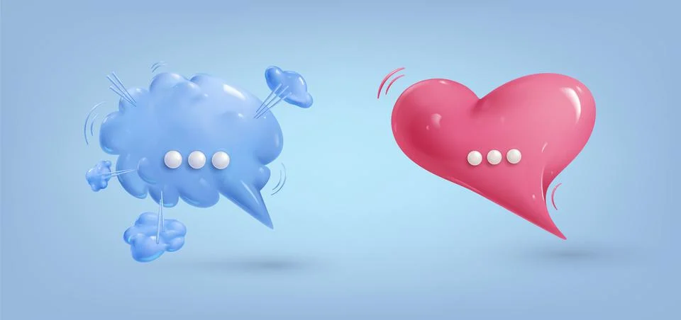 3d plastic speech bubble. Realistic set of cartoon comic glossy bubblebox. Ch Stock Illustration
