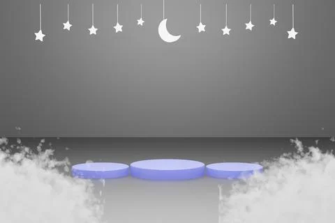3d Platform and cloud with black background star and crescent white color. eid 스톡 일러스트