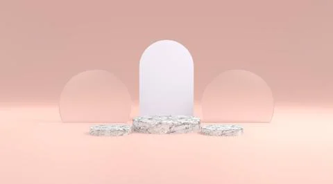 3d Platform marble and circle glass in pink background 3d illustration render Stock Illustration