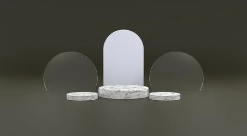 3d Platform marble and circle glass in black background 3d illustration render Stock Illustration