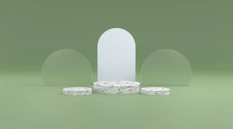 3d Platform marble and circle glass in green background 3d illustration render Stock Illustration