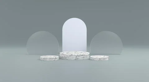 3d Platform marble and circle glass in gray background 3d illustration render Stock Illustration