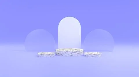 3d Platform marble and circle glass in blue background 3d illustration render Stock Illustration