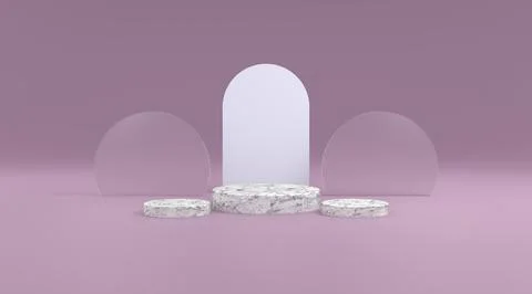3d Platform marble and circle glass in green background 3d illustration render Stock Illustration