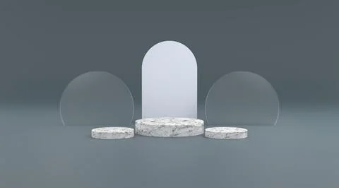 3d Platform marble and circle glass in gray background 3d illustration render Stock Illustration