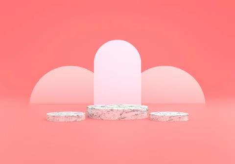 3d Platform marble texture white color in pink background 3d illustration render Stock Illustration