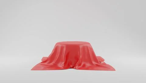 3d platform with red cloth in gray background for product design, promotion 스톡 일러스트