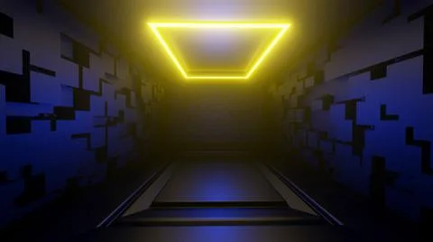 3d platform rendering abstract background image black room yellow lights Stock Illustration
