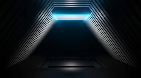 3D platform renderings abstract background image black room blue lights Stock Illustration