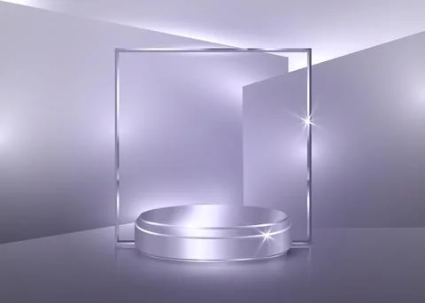 3d platform studio minimal scene with silver platform, soft purple background Stock Illustration