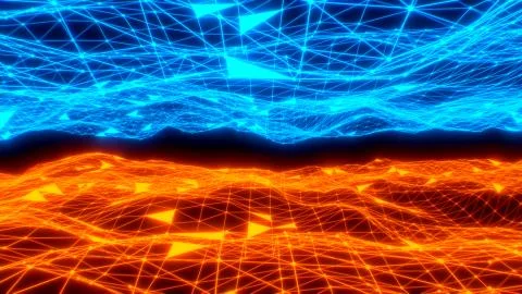 3D plexus abstract glowing waving terrains. Illustrazione stock