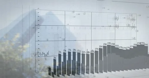3D plot box emerging over house, bars rising into arc, clustering, shrinking, Stock Footage 321143153