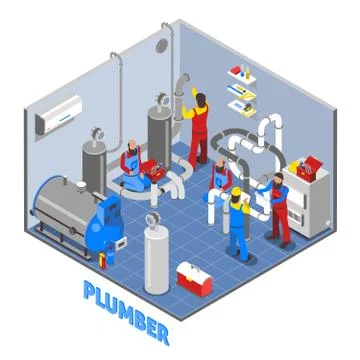 3d Plumber People Composition Stock Illustration