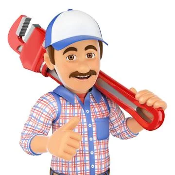 3D Plumber with a pipe wrench Stock Illustration