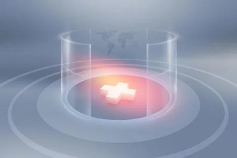 3d plus sign inside cylindrical transparent bend walls studio space concept イラスト素材