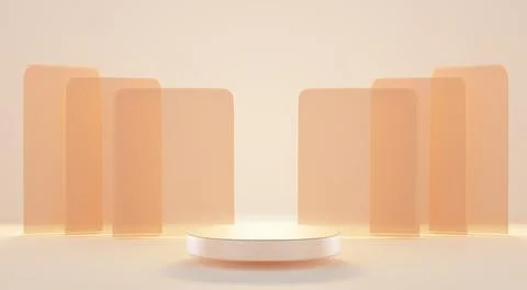 3D podium, abstract background with brown geometric figures, empty cylindrical Ilustración de archivo
