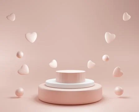3D podium display background. Pink with levitating hearts. Beauty cosmetic pr Stock Illustration