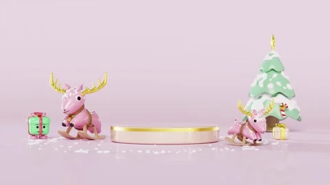 3d podium empty with santa claus riding a rocking deer, gift box, christmas.. Video stock 280986774