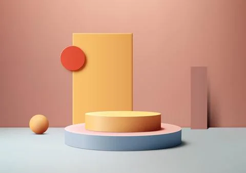 3D podium with a geometric shape elements in studio room background, Produc.. Illustrazione stock