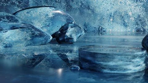 3d podium in ice cube, empty space for product showcase in ice, ice stand Stock Illustration