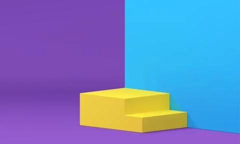3d podium modern stairs with steps blue corner wall backdrop realistic vect.. Stock Illustration