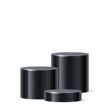 3d podium platform cylinders, black pedestal stages for product presentation or Stock Illustration