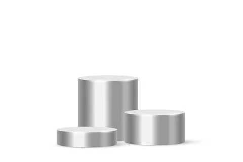 3d podium platform cylinders, silver pedestal stages for product presentation or Stock Illustration
