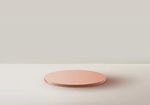 3D podium platform empty beige color studio room background minimal style Stock Illustration