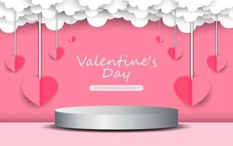 3d podium platform for product display and love heart banner Stock Illustration
