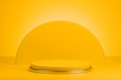 3D podium platform in warm yellow studio background for product placemen Stock Illustration