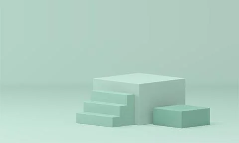 3d podium rectangular box with stairs for climbing green basic construction a Stockillustratie